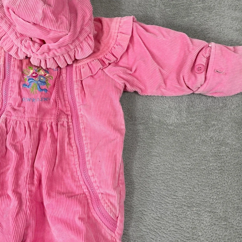 OshKosh Corduroy Snowsuit Baby 12M Pink Floral Hooded Bunting Vintage‎ 90s